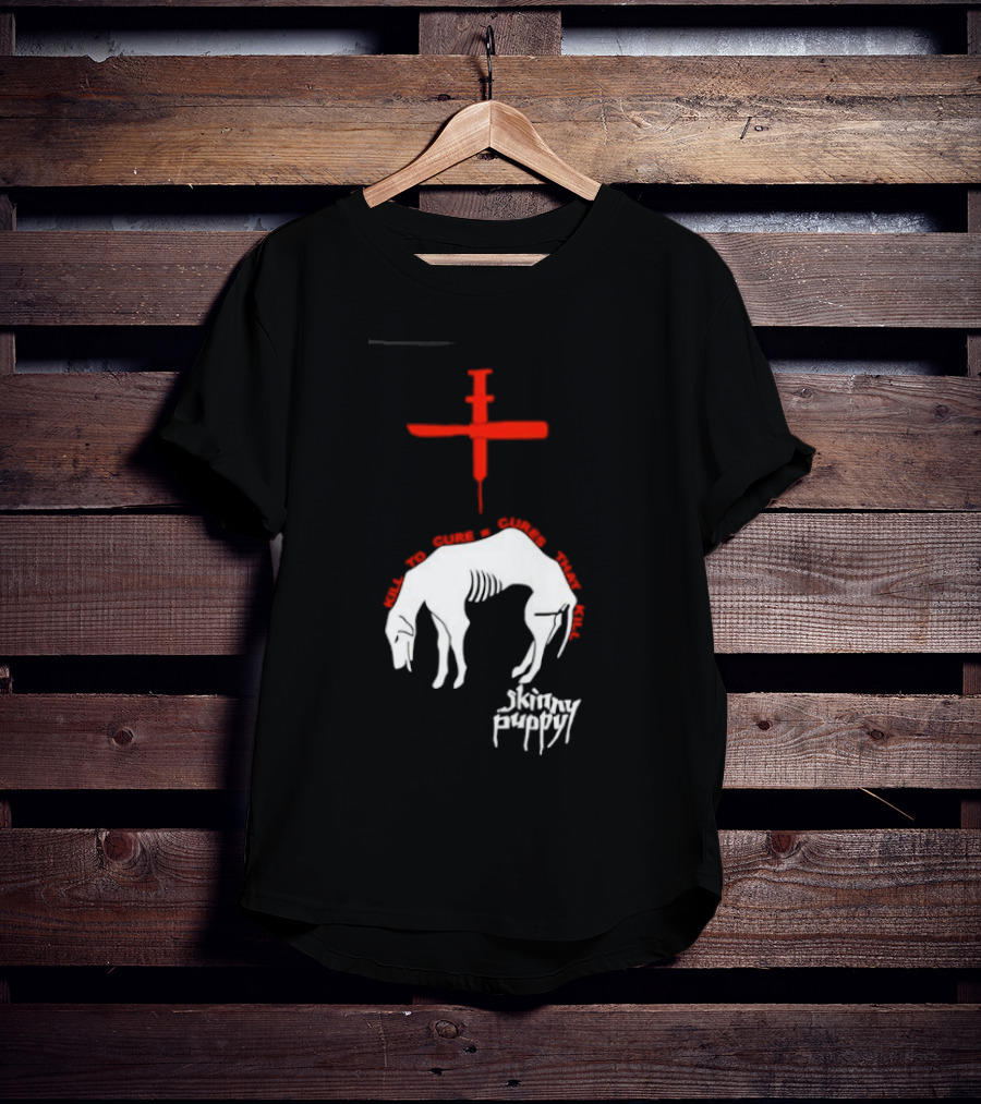 Skinny Puppy Kill To Cure Syringe Skeleton Artwork Cures That Kill T-Shirt