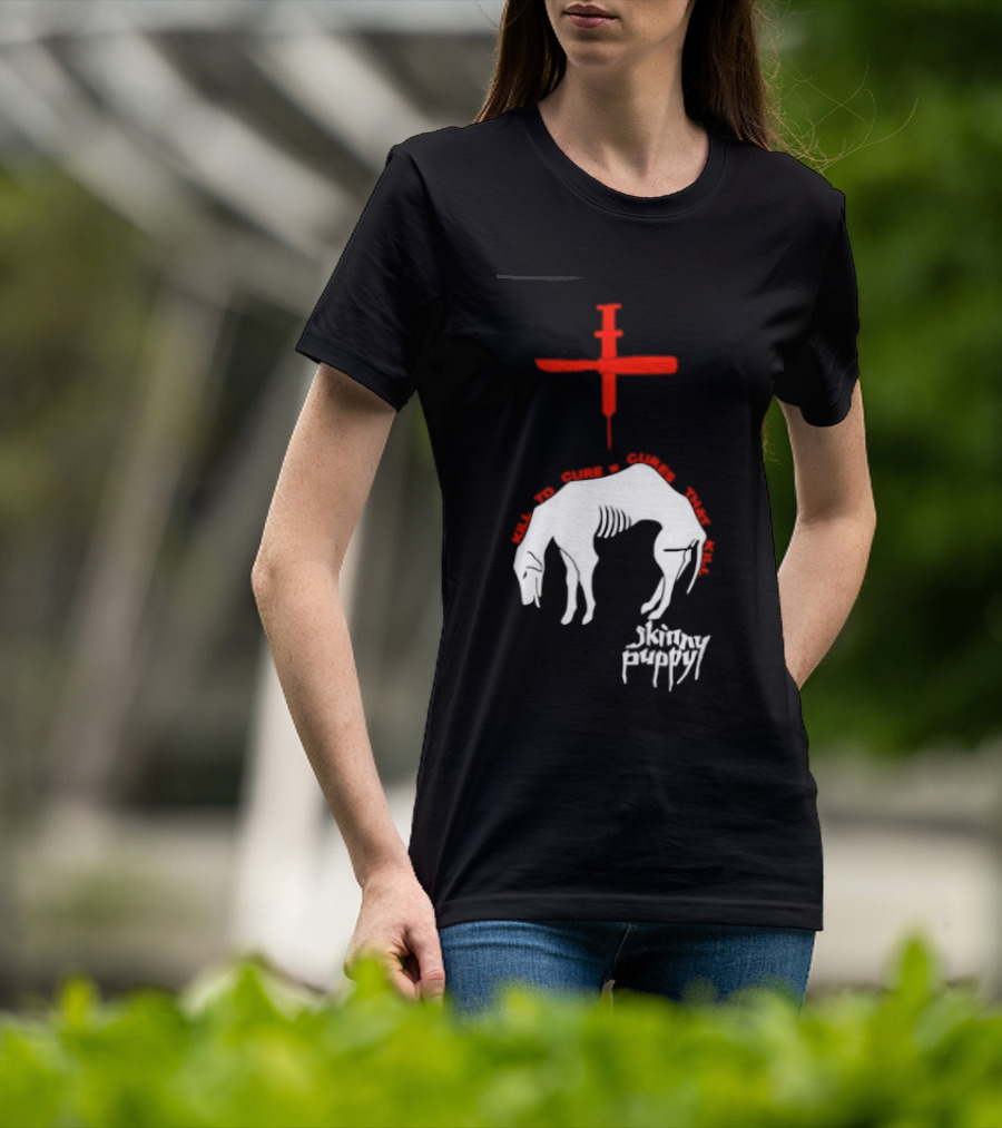 Skinny Puppy Kill To Cure Syringe Skeleton Artwork Cures That Kill T-Shirt