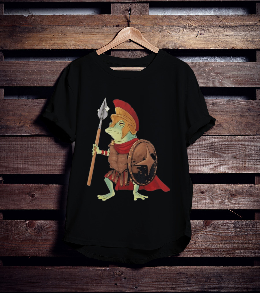 Stakuyi Hop Lite Frog Roman Soldier Spear Shield Helmet Red Cape T-Shirt