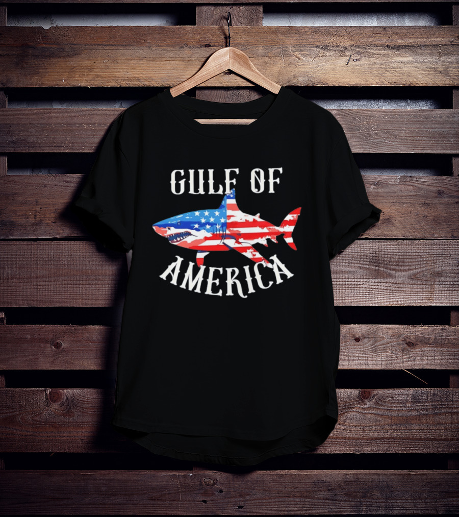 Gulf Of America Shark American Flag Patriotic T-Shirt