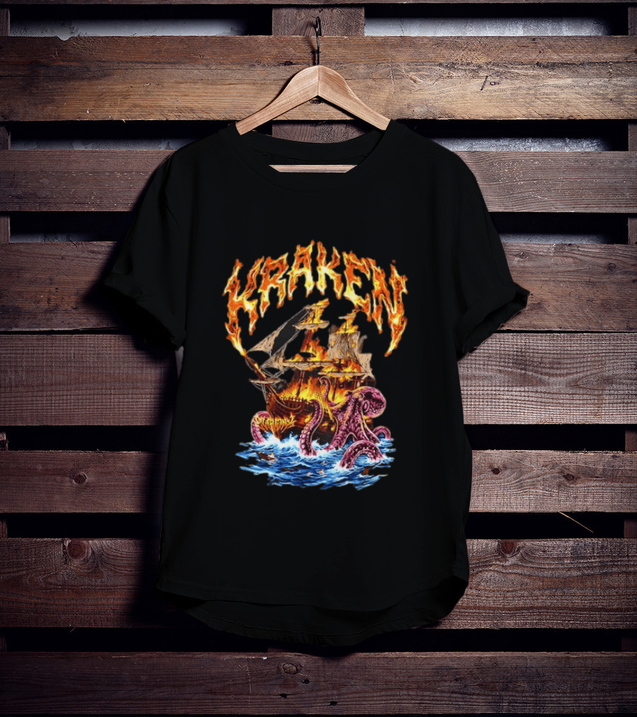 Kraken Nautical Myths Burning Ship Octopus Attack T-Shirt