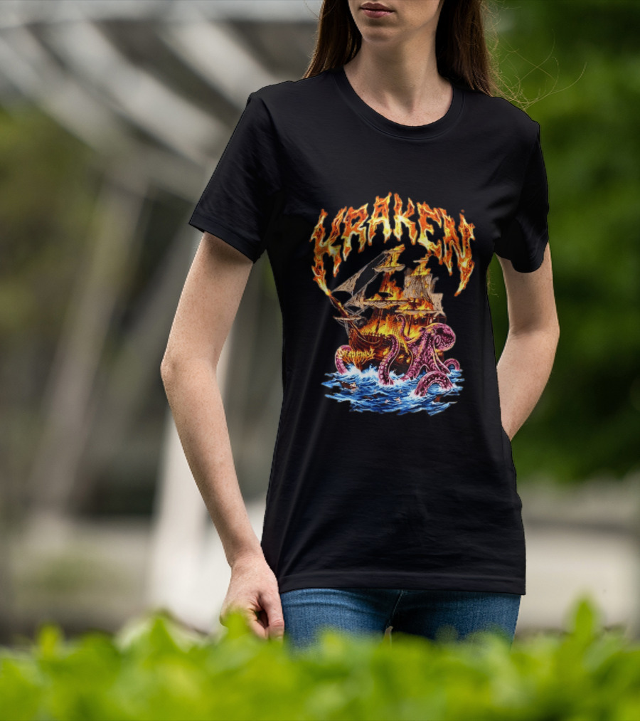 Kraken Nautical Myths Burning Ship Octopus Attack T-Shirt
