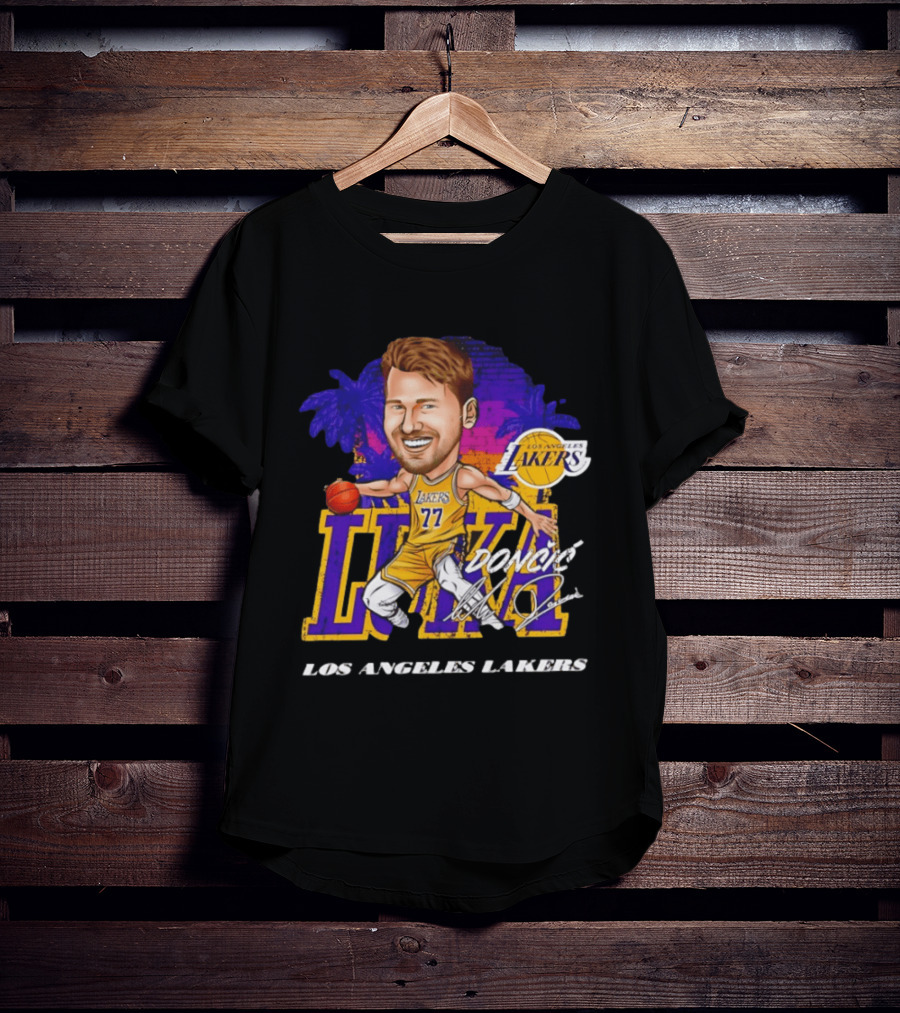 Luka Doncic 77 Los Angeles Lakers Skyline Cartoon T-Shirt