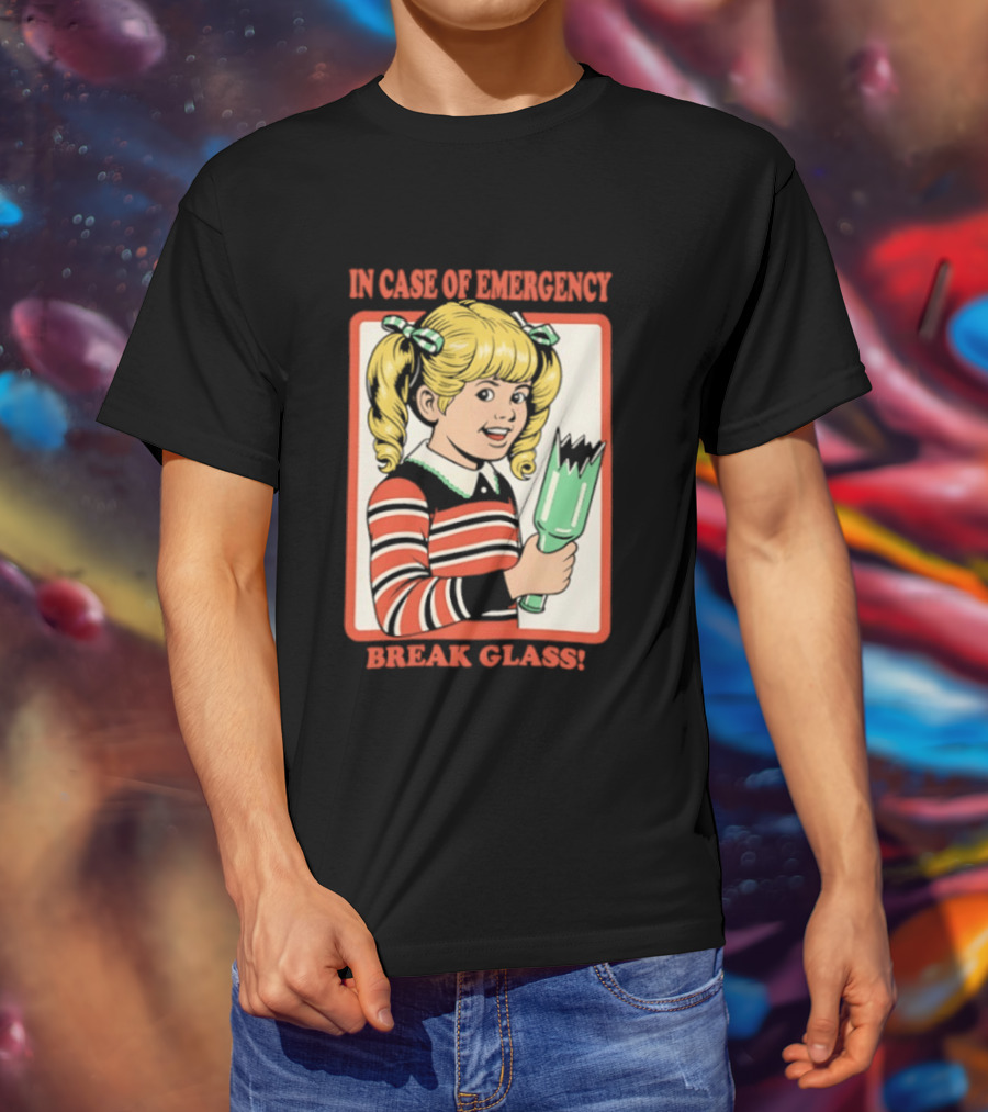In Case Of Emergency Break Glass Blonde Girl With Striped Sweater Holding Broken Bottle T-Shirt