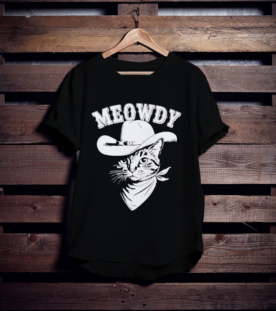 Meowdy Cowboy Cat With Bandana Western Hat Wrangler T-Shirt