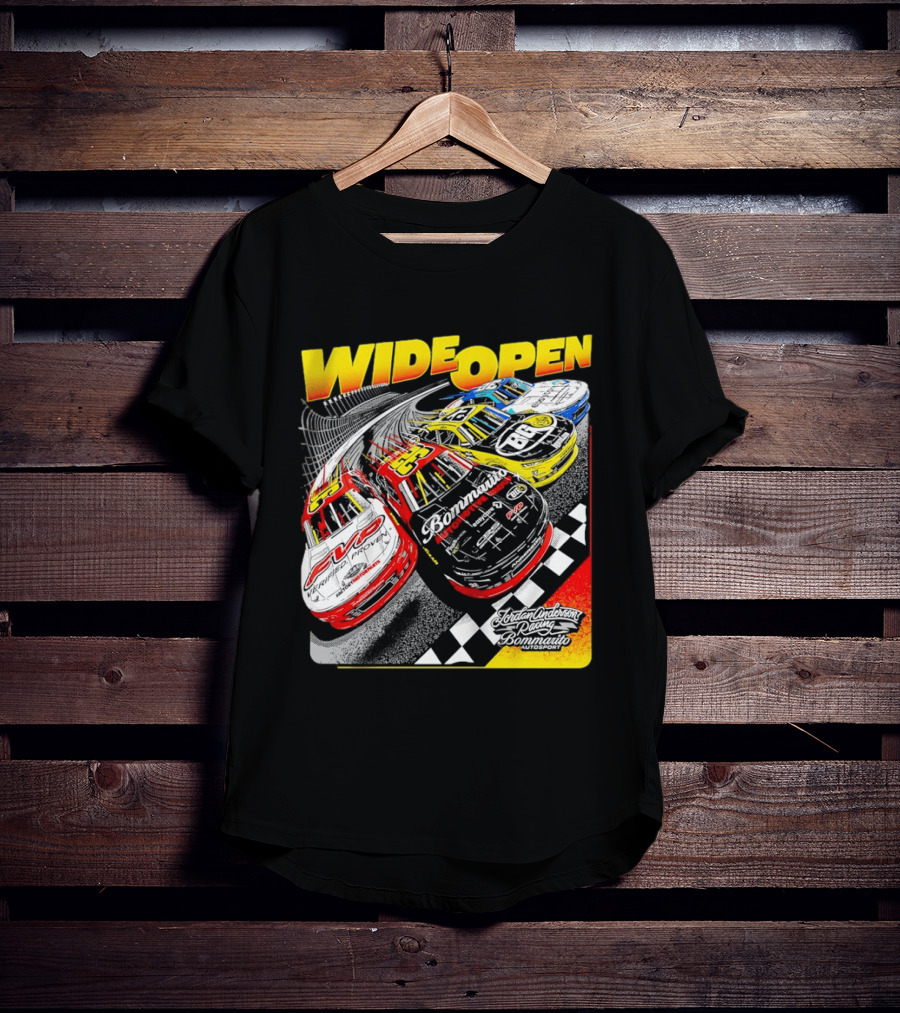 Wide Open Jordan Anderson Racing Bommarito Autosport Race Cars Checkered Track T-Shirt