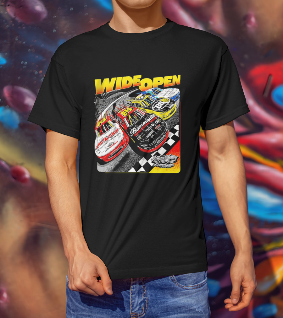 Wide Open Jordan Anderson Racing Bommarito Autosport Race Cars Checkered Track T-Shirt