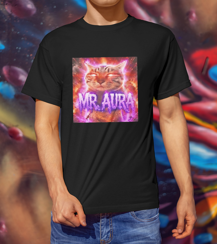 Mr. Aura Cat Fiery Cosmic Internet Culture Phenomenon T-Shirt