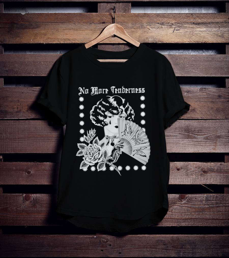 No More Tenderness Gothic Deco Rose Face Fan Butterfly T-Shirt