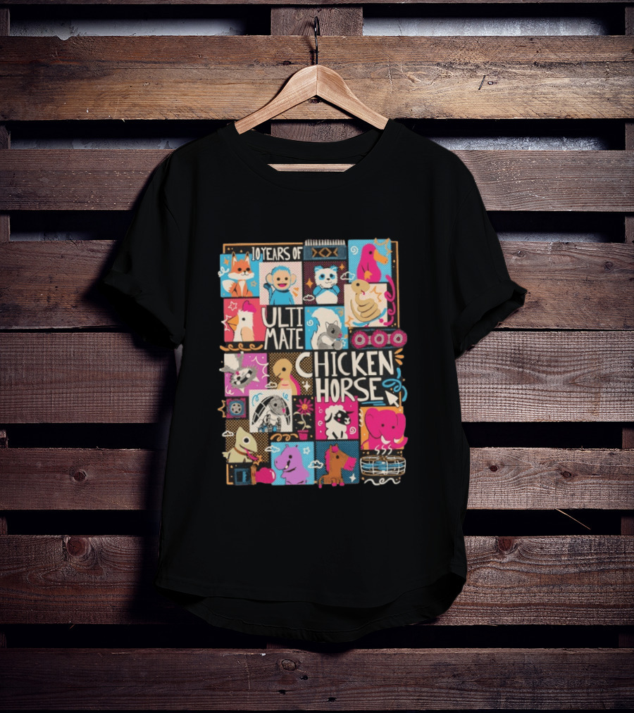 10 Years Of Ultimate Chicken Horse Anniversary With Colorful Animal Characters T-Shirt