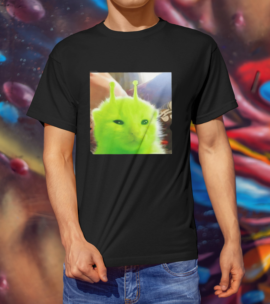 Gleep Alien Kitty Green Cat Antennae Fluffy Feline Fantasy T-Shirt