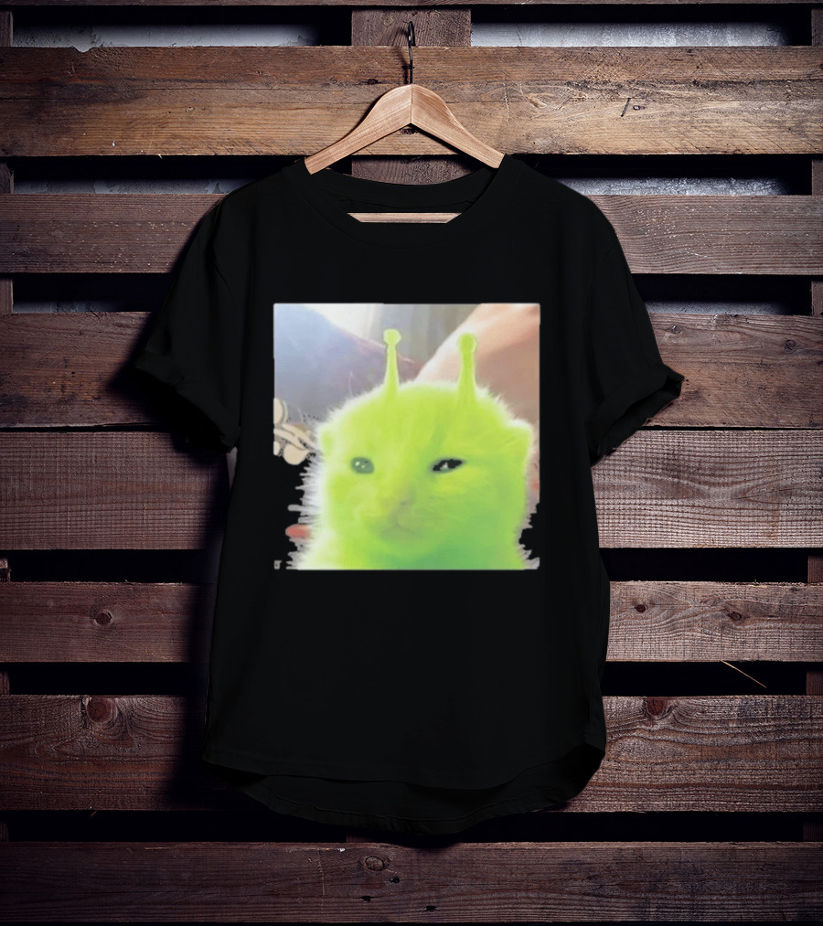 Glorp Alien Cat Winking Whimsical Green Feline With Antennae T-Shirt