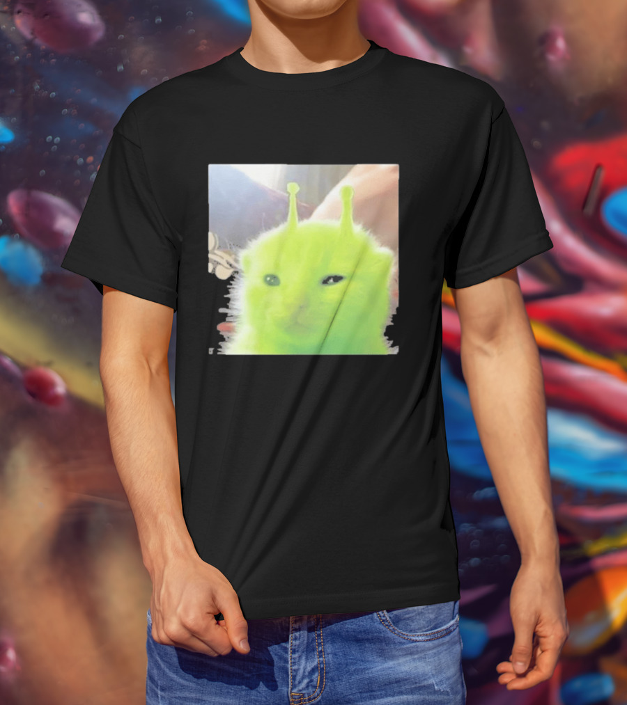 Glorp Alien Cat Winking Whimsical Green Feline With Antennae T-Shirt