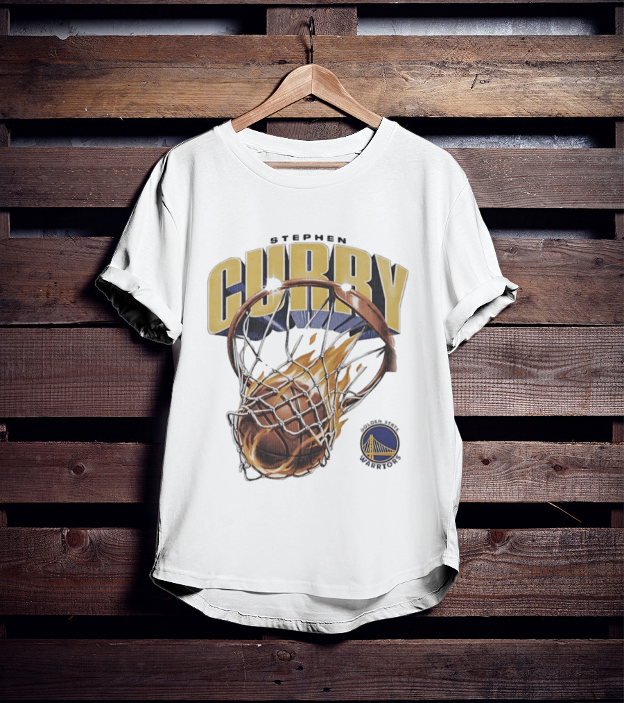 Stephen Curry Golden State Warriors Flaming Basketball Net T-Shirt