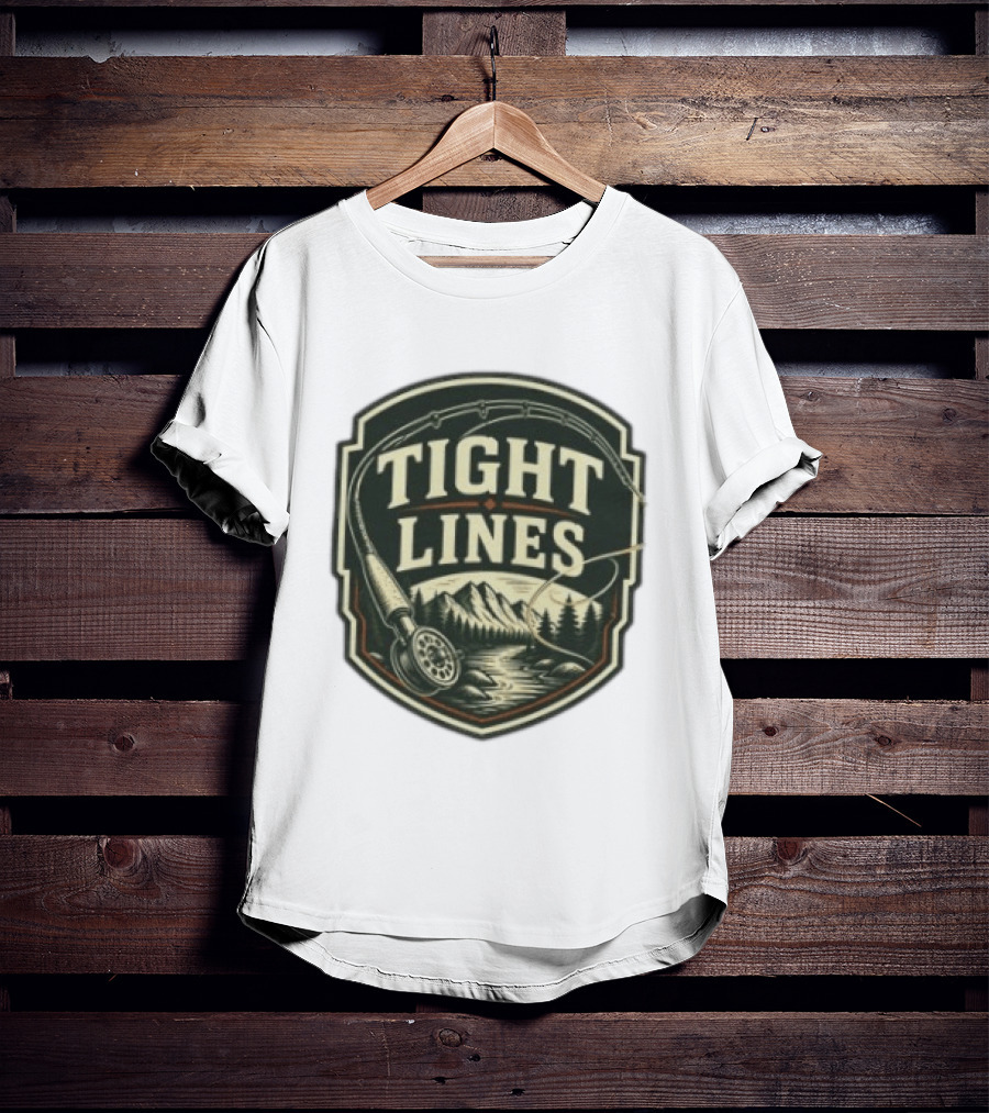 Tight Lines Fishing Mountain River Nature Fly Rod T-Shirt