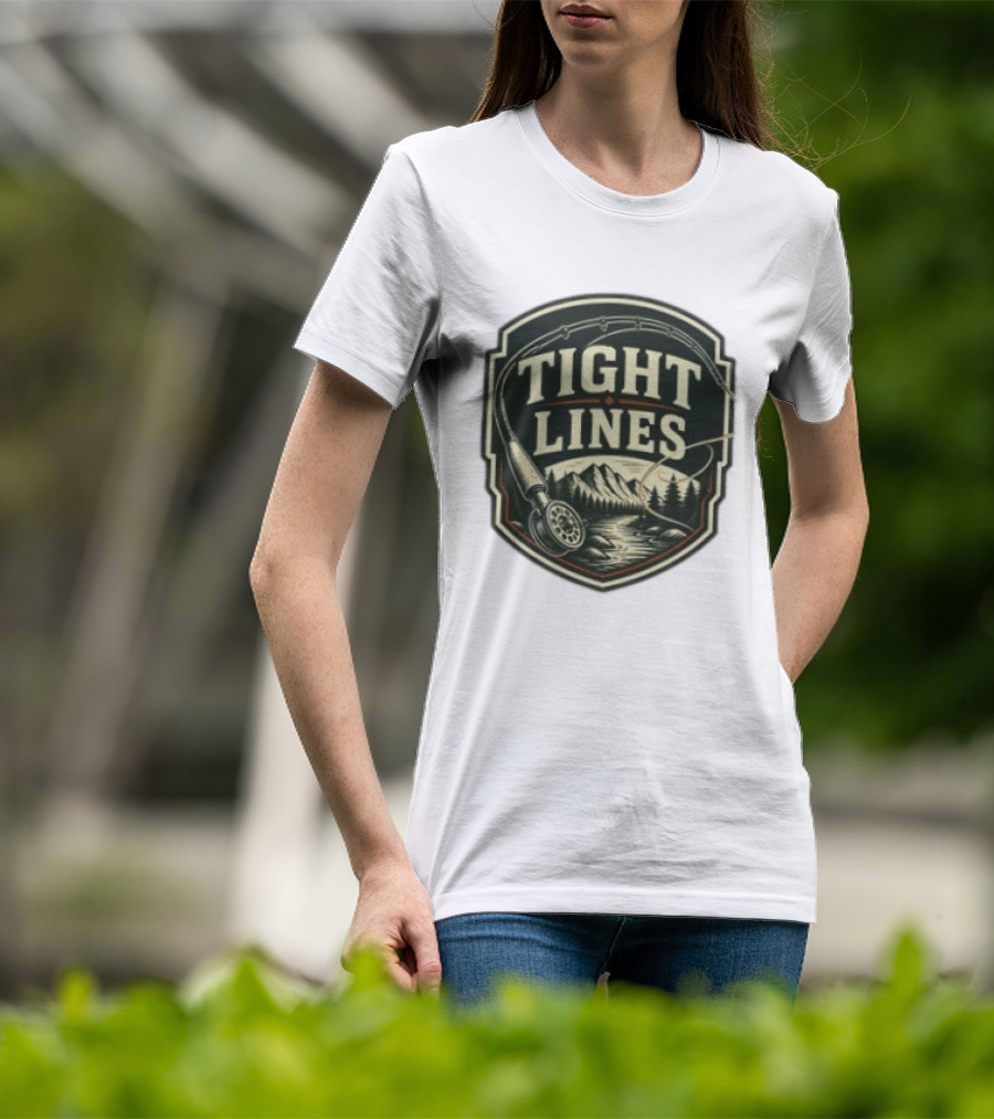 Tight Lines Fishing Mountain River Nature Fly Rod T-Shirt