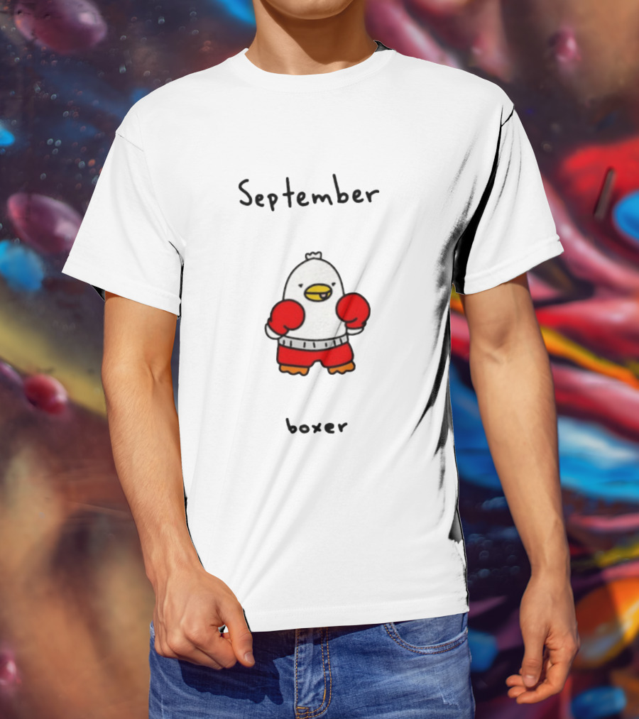 September Boxer Duck Boxing Red Gloves Whimsical Bird T-Shirt