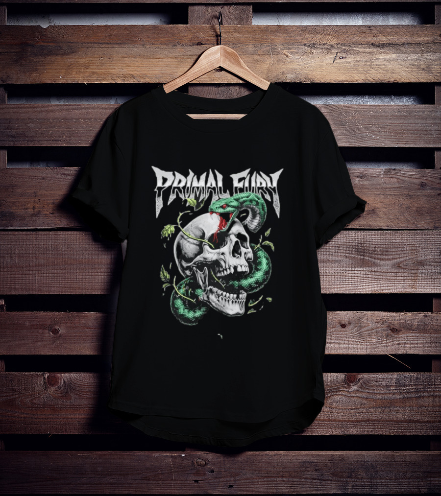 Primal Fury Skull And Serpent Heavy Metal T-Shirt