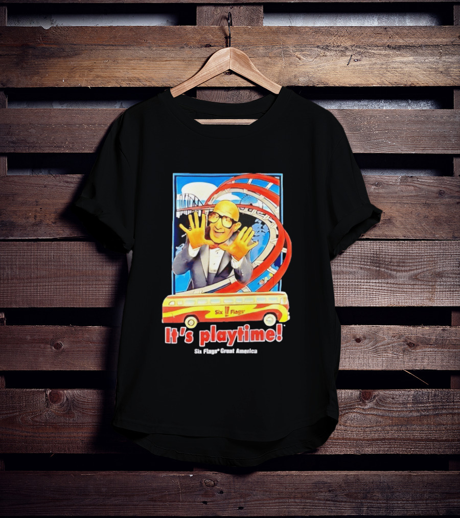 Six Flags Great America Mr. Six It's Playtime Roller And Bus Adventure T-Shirt