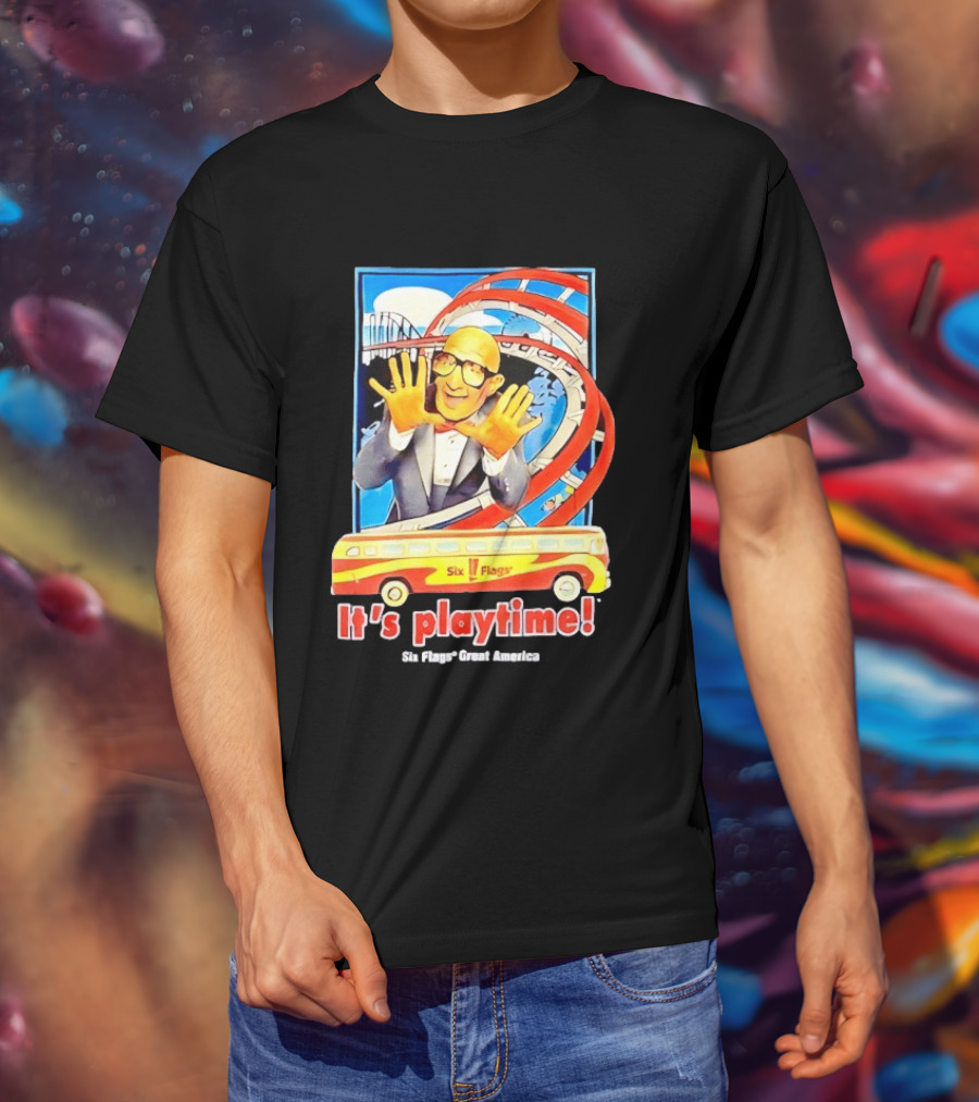 Six Flags Great America Mr. Six It's Playtime Roller And Bus Adventure T-Shirt