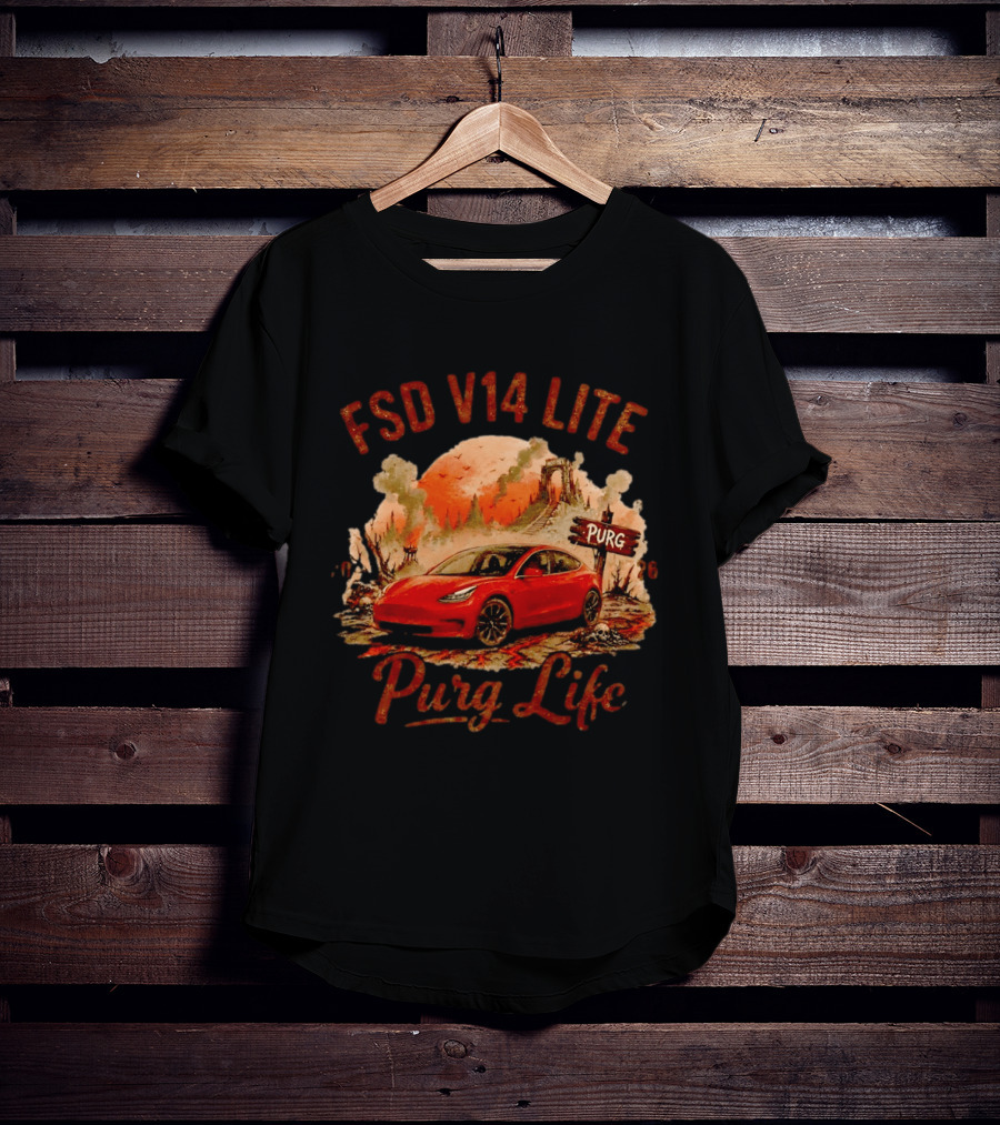 FSD V14 Lite Purg Life Tesla Car Adventure Distressed T-Shirt