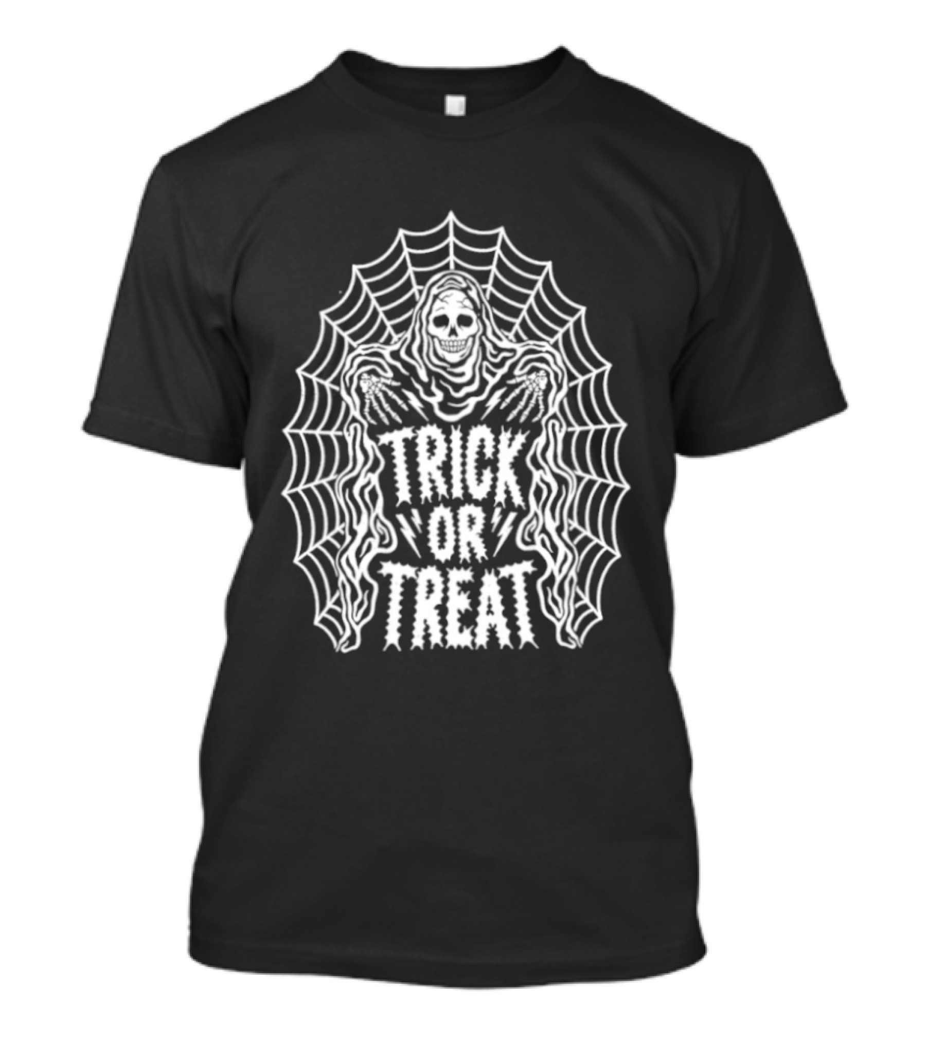 Trick Or Treat Skeleton Grim Reaper Spider Web Halloween T-Shirt