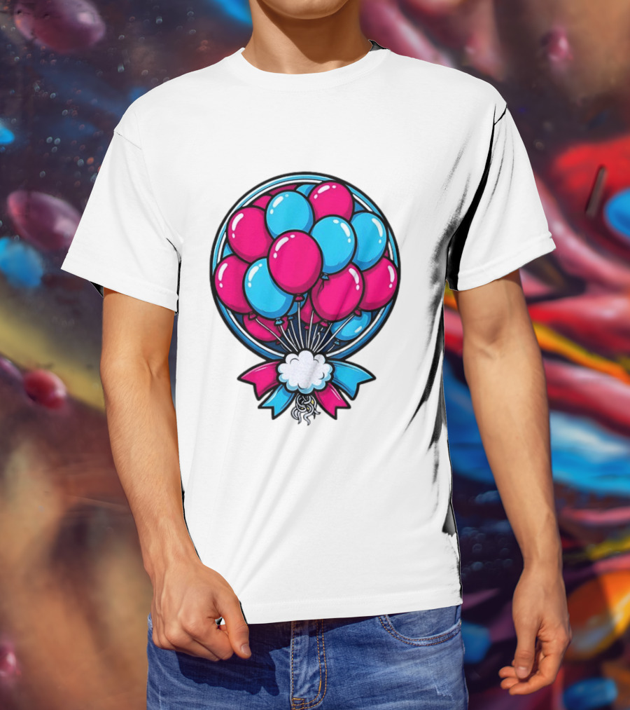 Balloon Bouquet Cartoon Vibrant Pink And Blue Celebration T-Shirt