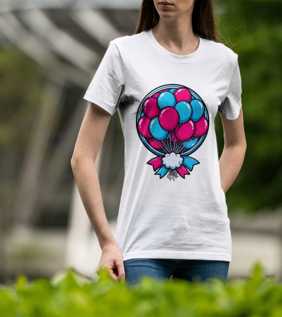 Balloon Bouquet Cartoon Vibrant Pink And Blue Celebration T-Shirt
