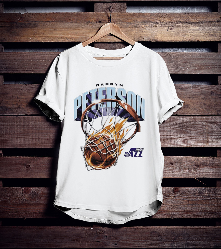 Darryn Peterson NBA Utah Jazz Basketball Hoop Flames T-Shirt