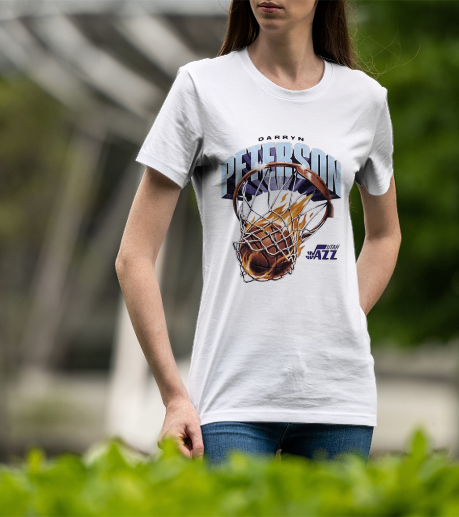 Darryn Peterson NBA Utah Jazz Basketball Hoop Flames T-Shirt