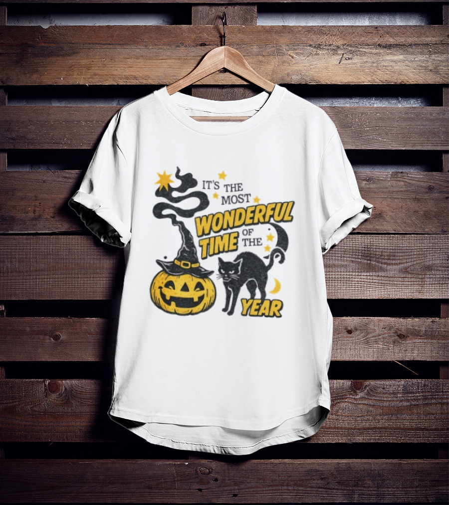It's The Most Wonderful Time Of The Year Halloween Pumpkin Black Cat T-Shirt