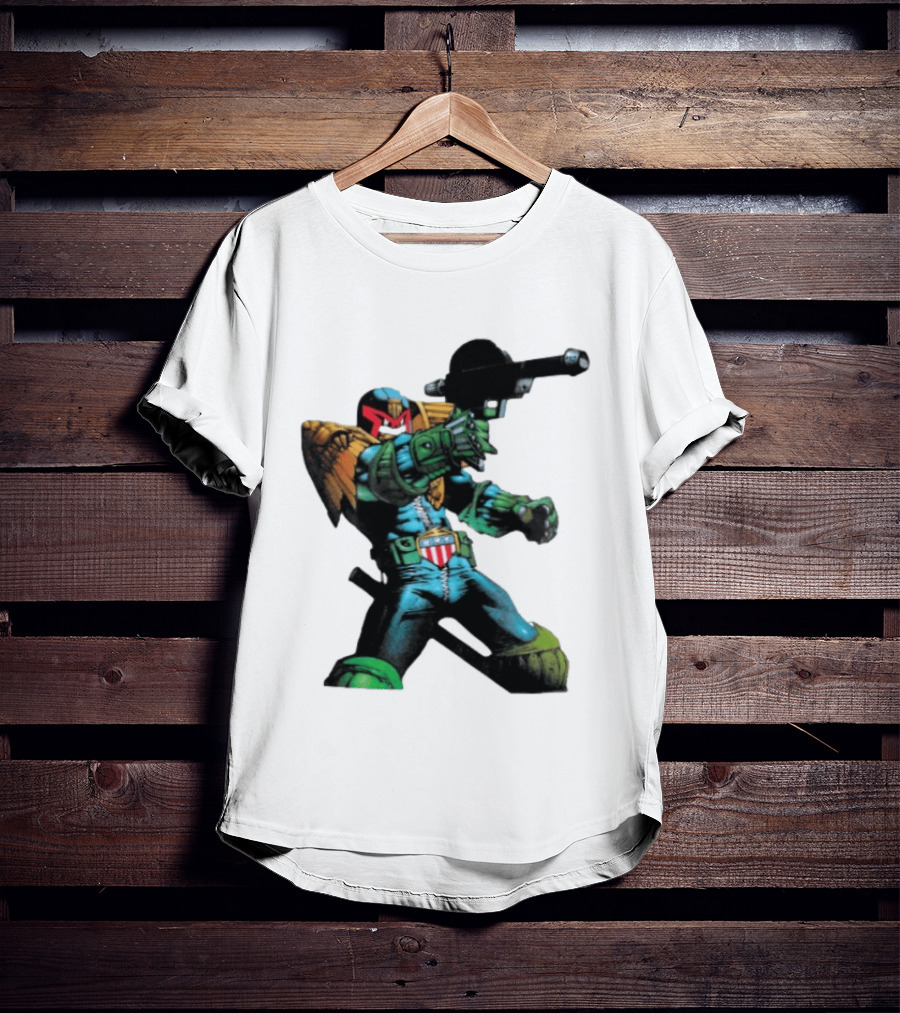 Judge Dredd Lawgiver Comic Book Character With Iconic Helmet T-Shirt