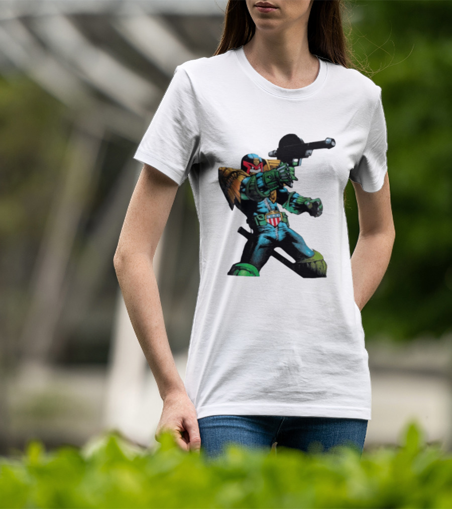 Judge Dredd Lawgiver Comic Book Character With Iconic Helmet T-Shirt