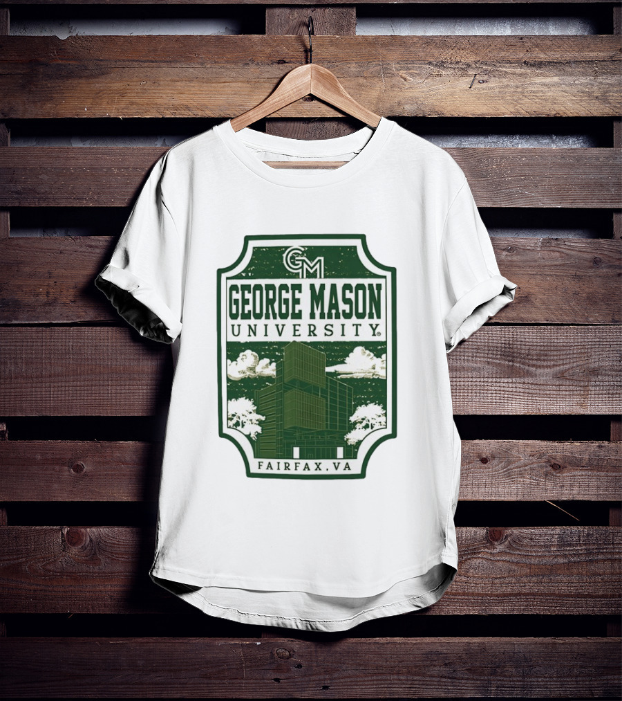 George Mason University GMU Fairfax VA Campus Scene Retro Vintage Green T-Shirt