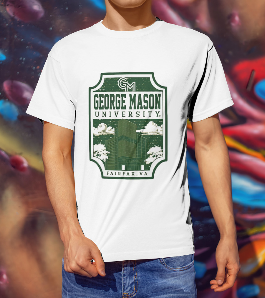 George Mason University GMU Fairfax VA Campus Scene Retro Vintage Green T-Shirt