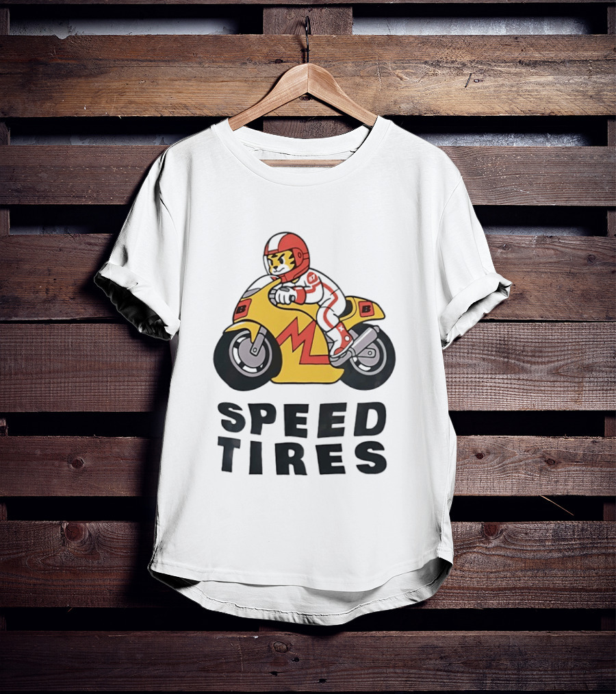 Speed Tires Tiger Motorcycle Racing Biker Rider On Yellow Bike T-Shirt