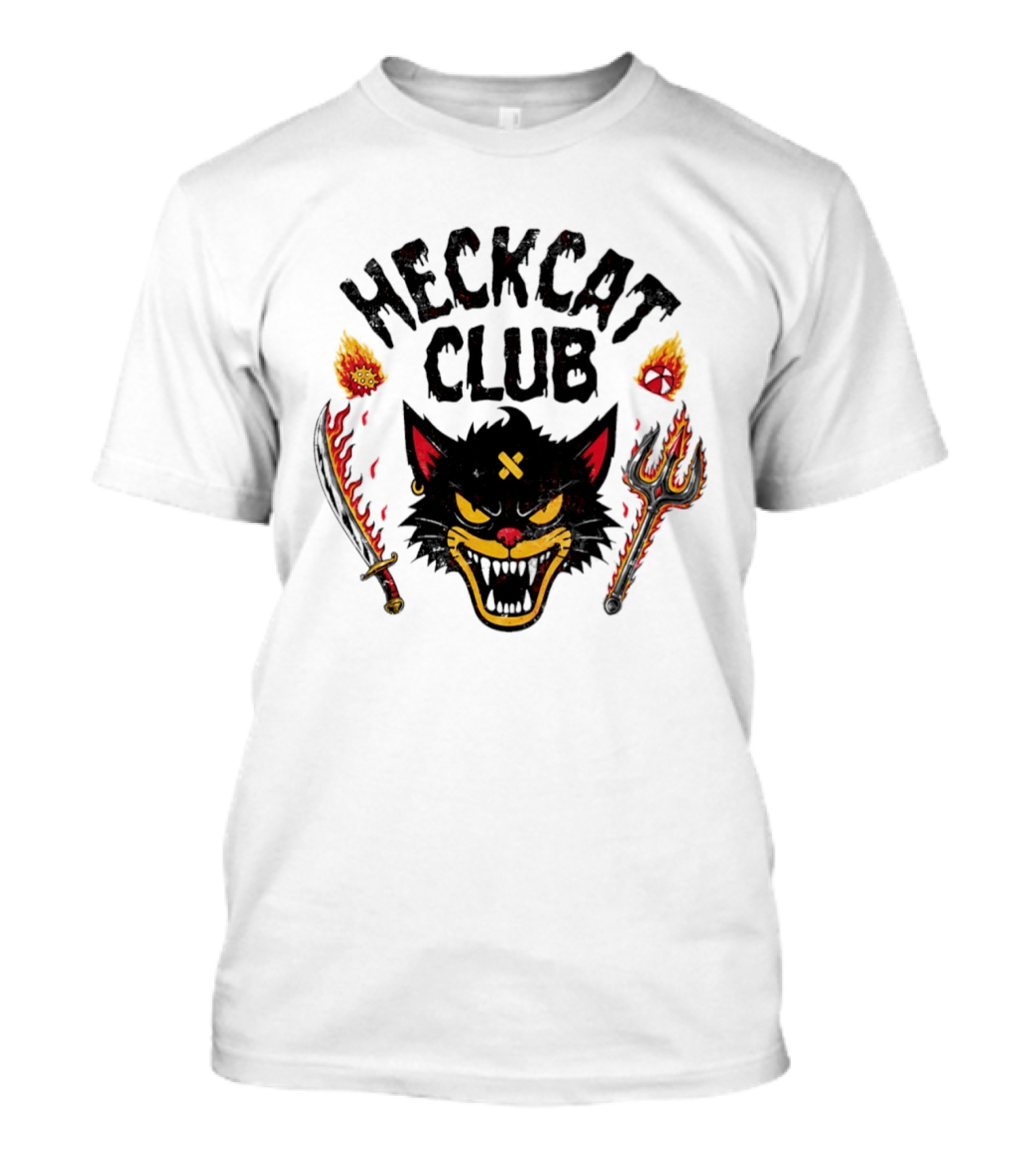 Heckcat Club Black Cat Sword Trident Flames T-Shirt