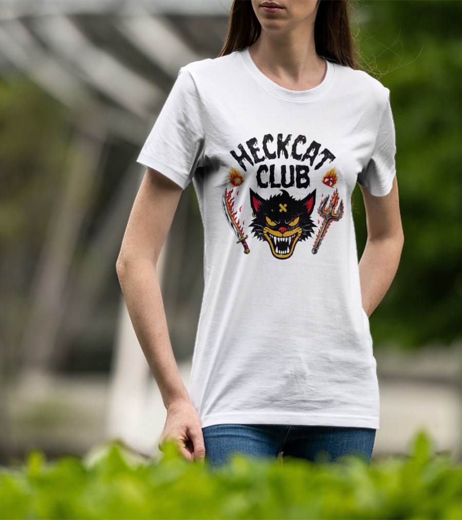 Heckcat Club Black Cat Sword Trident Flames T-Shirt