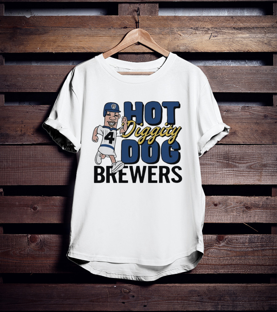 Milwaukee Brewers Hot Diggity Dog Baseball Player Number 4 T-Shirt