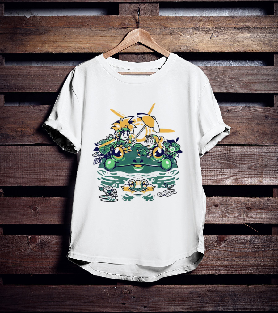 Hot Summer Swamp Frog Nature Characters Relaxing In Sun With Tropical Plants T-Shirt