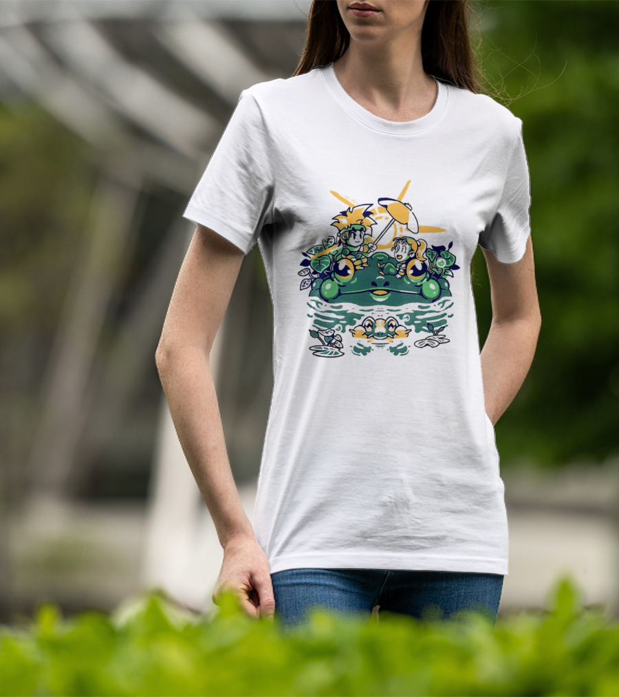 Hot Summer Swamp Frog Nature Characters Relaxing In Sun With Tropical Plants T-Shirt
