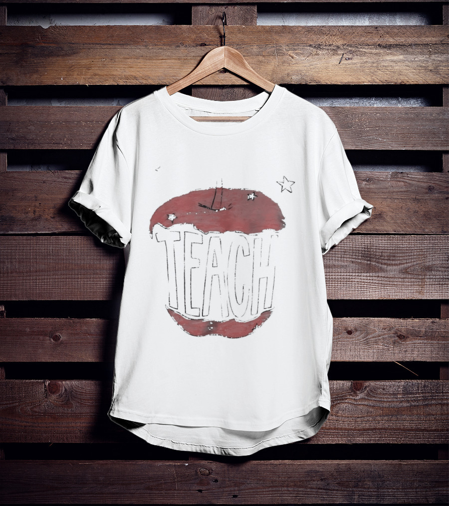 Teach Apple Bitten Cartoon Text Stars T-Shirt