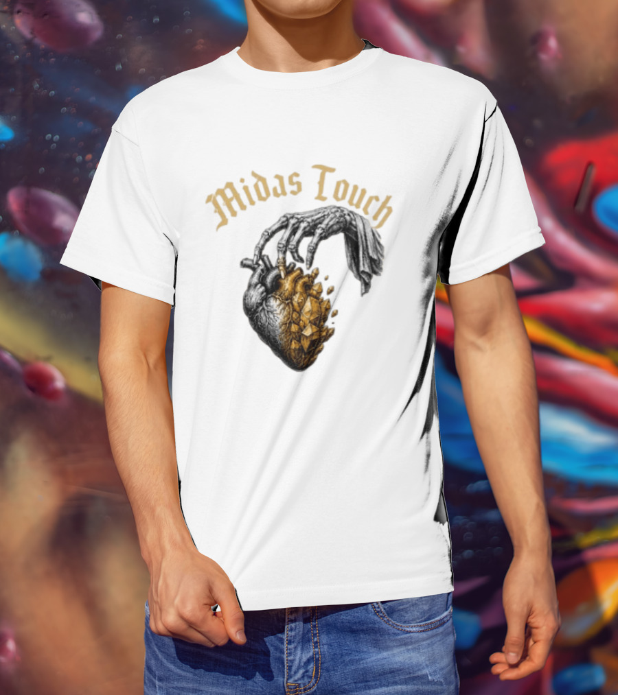 Midas Touch Skeleton Hand Crystal Heart T-Shirt