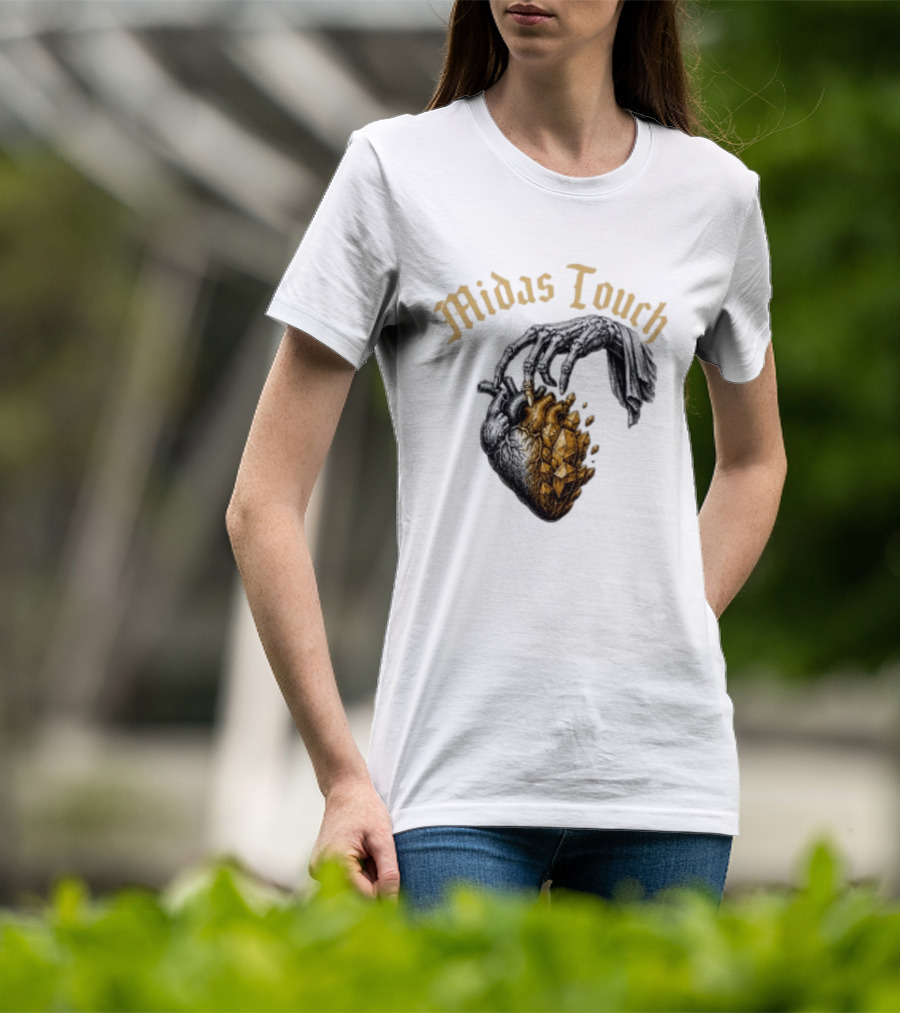 Midas Touch Skeleton Hand Crystal Heart T-Shirt