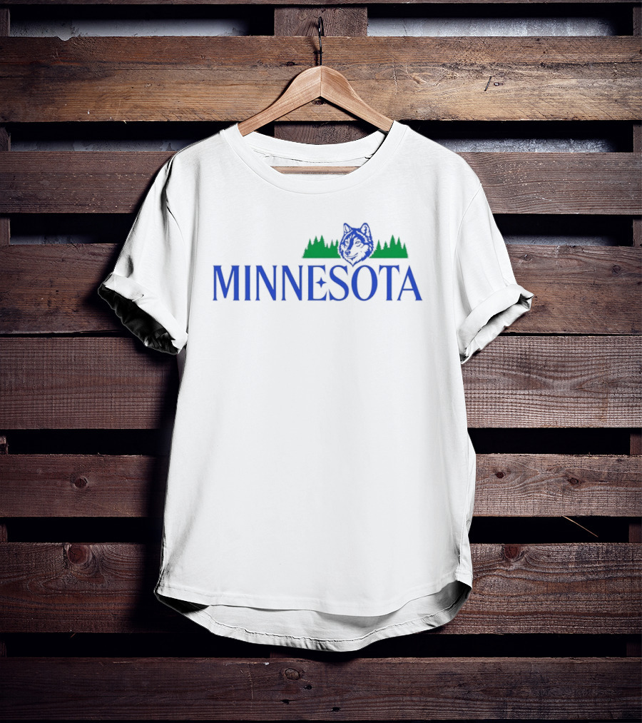 Minnesota Wolf Forest Nature Wildlife Scenery With Blue Green Trees And Animal T-Shirt