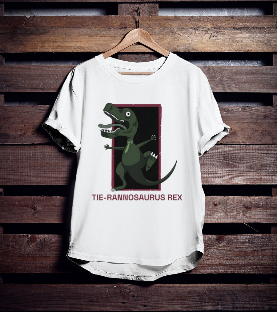 TIE RANNOSAURUS REX Dinosaur Humor Pun With Green Tie T-Shirt