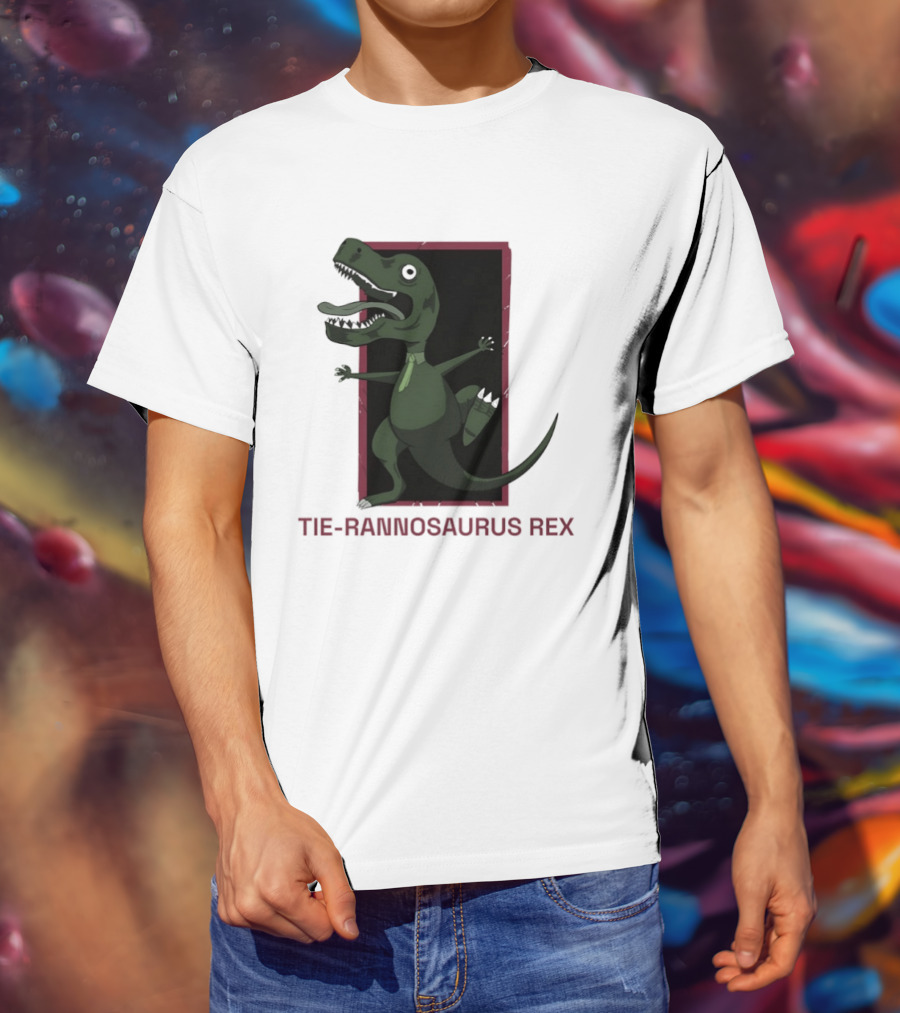 TIE RANNOSAURUS REX Dinosaur Humor Pun With Green Tie T-Shirt