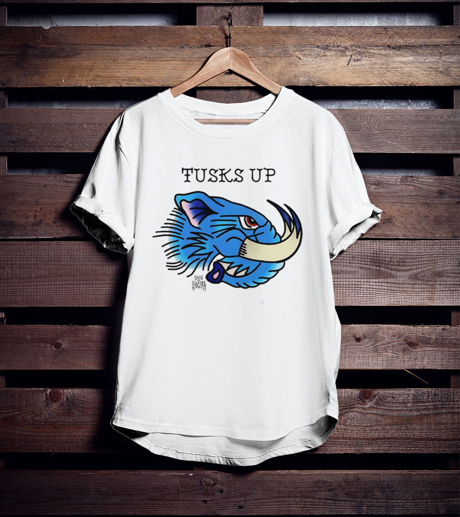 Tusks Up Blue Boar Head By Ghou Viscera T-Shirt
