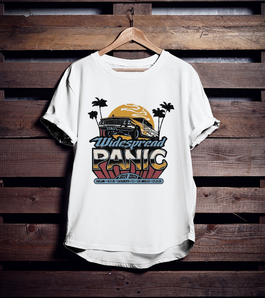 Widespread Panic California Tour 2026 Oakland Sacramento Los Angeles July Dates Retro Car Sunset T-Shirt