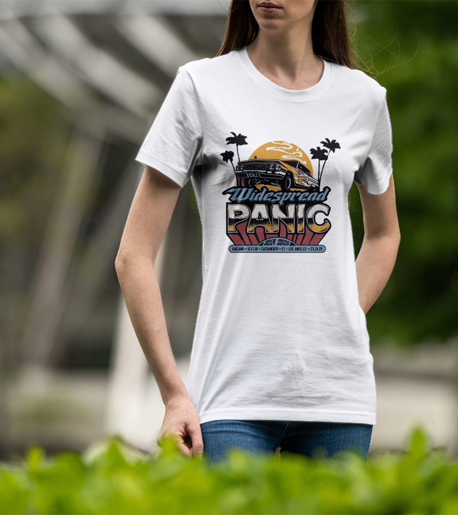 Widespread Panic California Tour 2026 Oakland Sacramento Los Angeles July Dates Retro Car Sunset T-Shirt